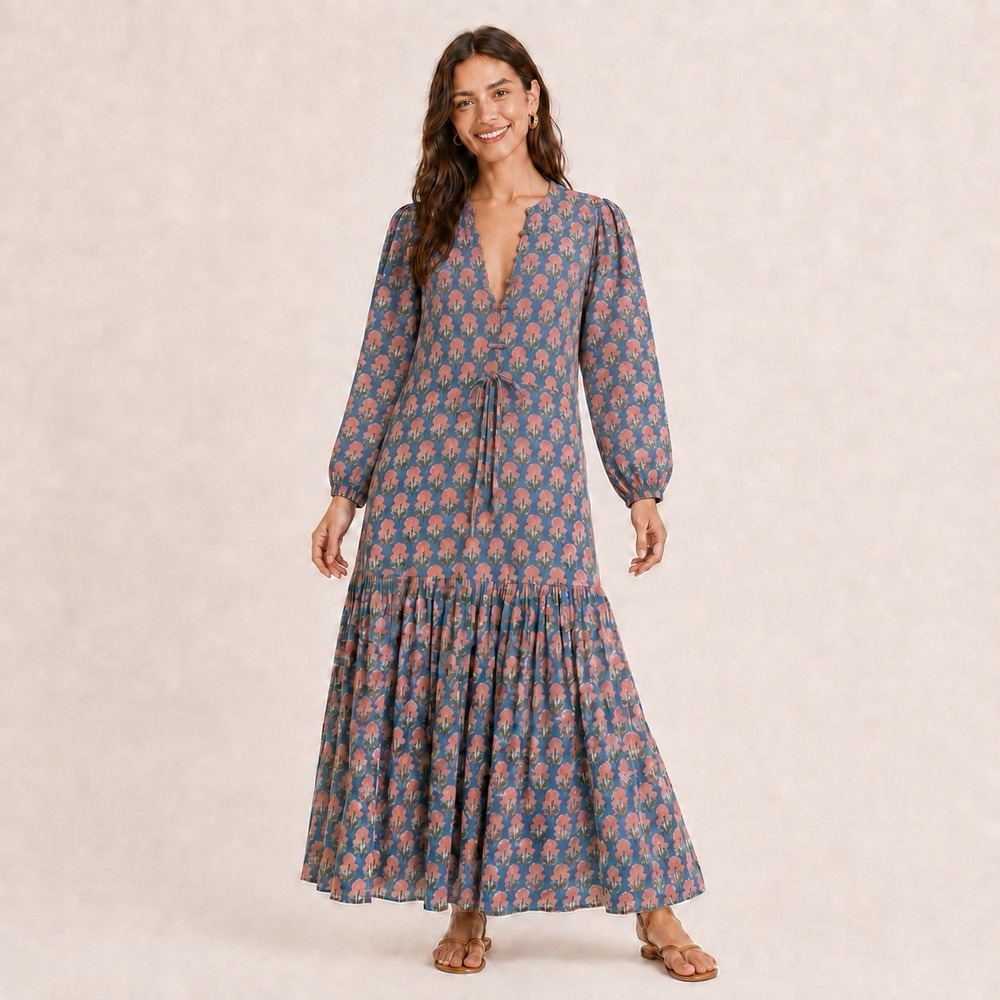 Emerson Fry India Collection Frances Marigolds Danube Organic Cotton Maxi Large